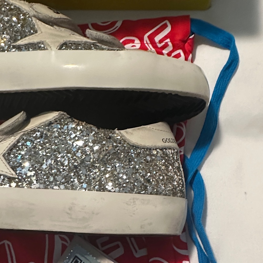 Golden Goose Kids Glitter Velcro Sneakers in Silver - Picture 7 of 11